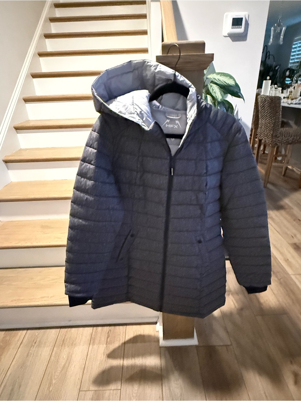 HFX Quilted Hooded Puffer Jacket in Charcoal